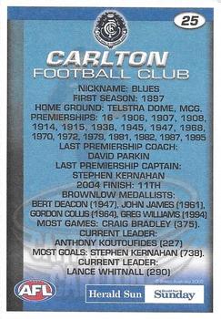 2005 Select Herald Sun AFL #25 Captain Carlton Back